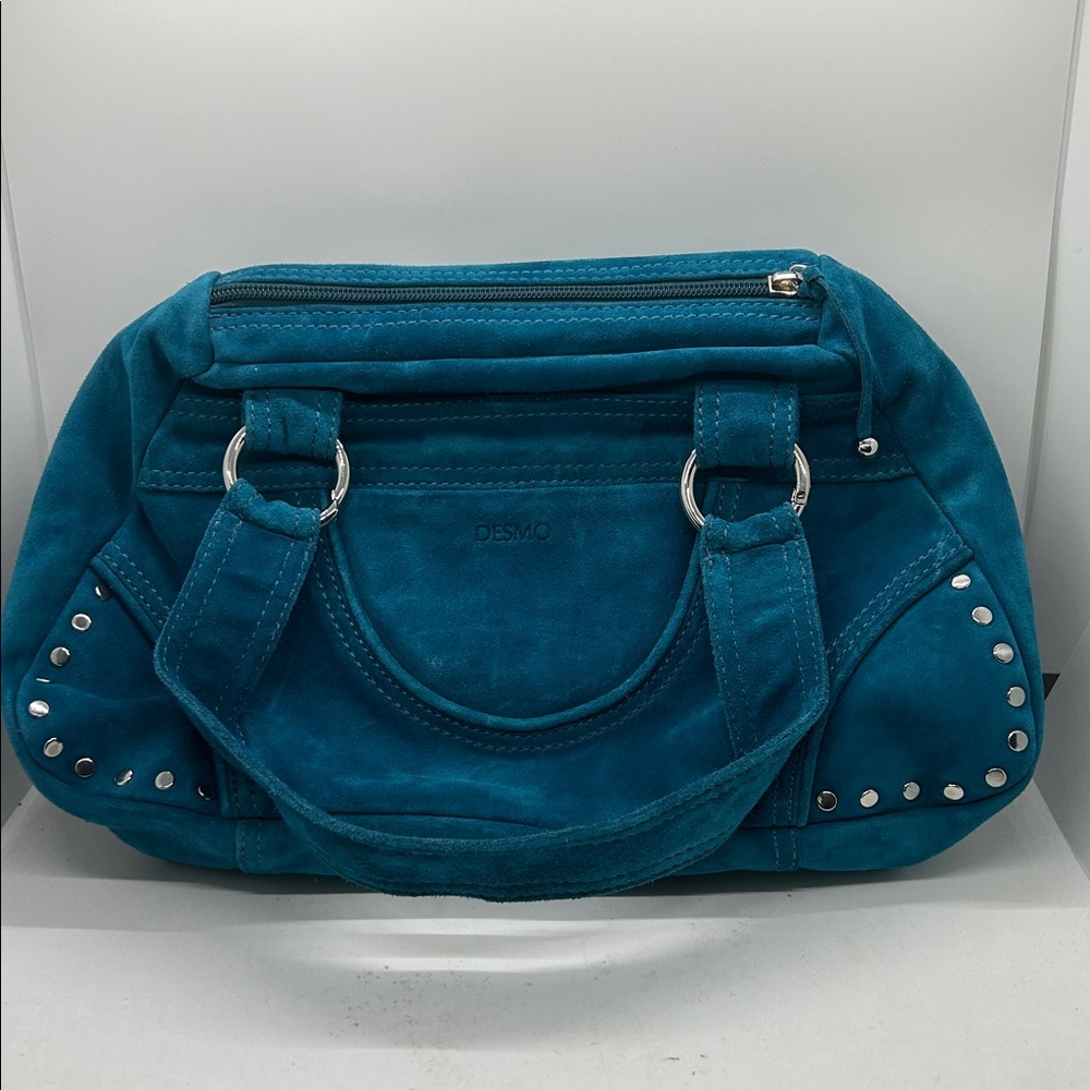 Desmo NWT Teal Suede Boho Double Handled Satchel Purse Bag 🌸🌸 - Picture 2 of 6
